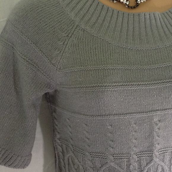 WORTHINGTON Gray Shimmer Cable Knit Short Sleeve Sweater Women's Size Large - Picture 3 of 5